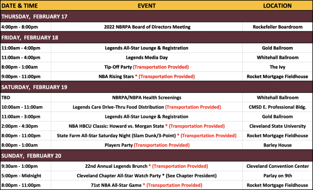 NBA All-Star 2022 Schedule | National Basketball Retired Players